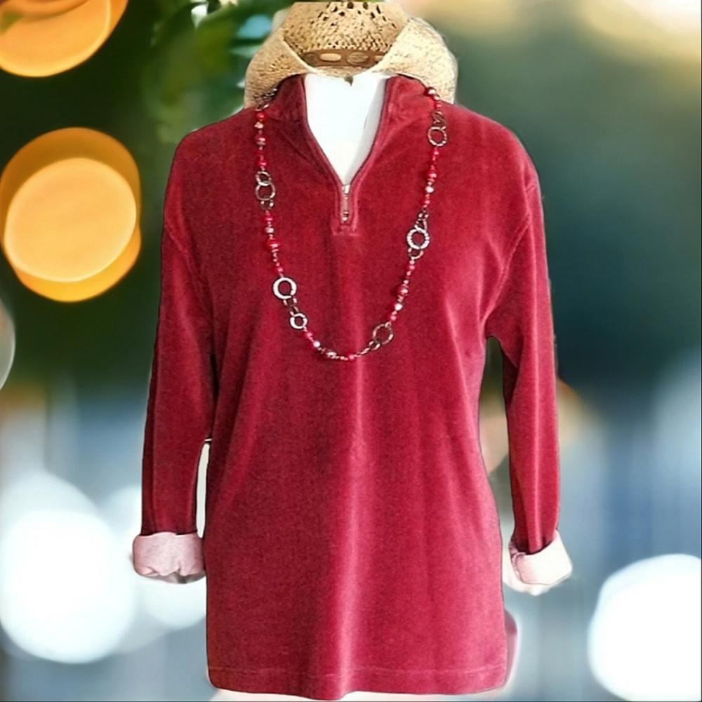 Saks Fifth Avenue soft Zip neck Sweater sz M, Red